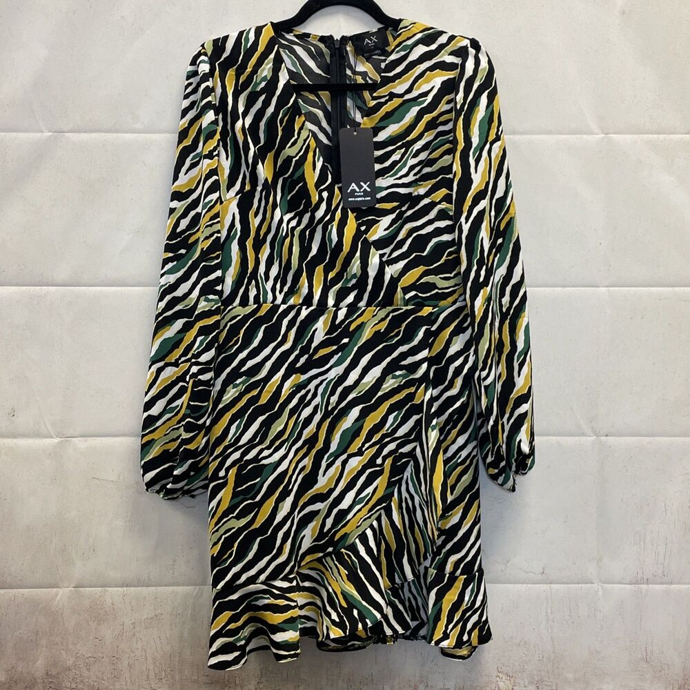 New! AX Paris Multicolor Long Sleeve V-Neck Dress Size 14. See Measurements!